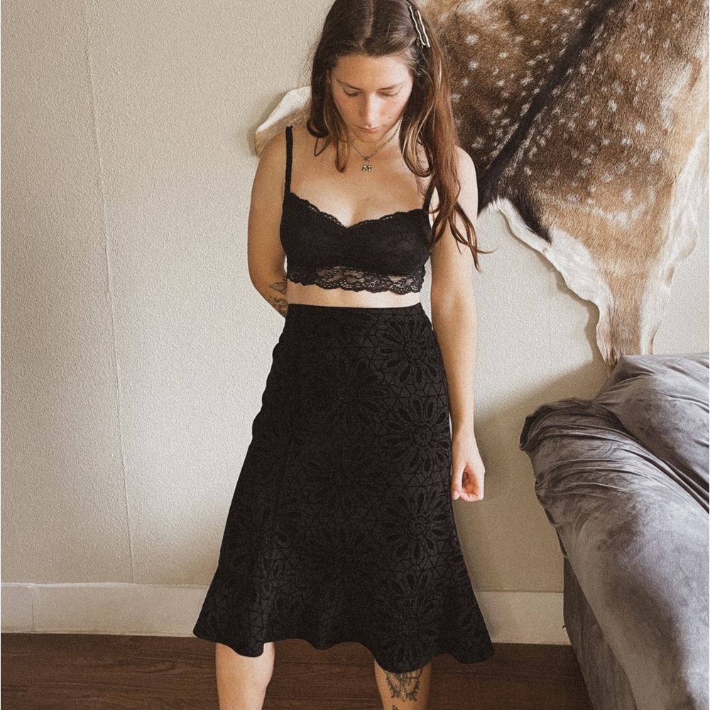 East Fifth Black Velvet Floral Midi Skirt